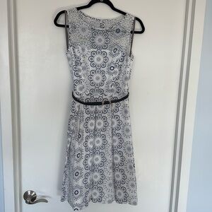 Muse blue and white lace a-line dress with removable belt- size 2